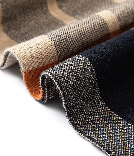 Wool Tartan Knitted Scarf for Men, Plaid Winter Warm Thick Soft Neckwear with Gift Box